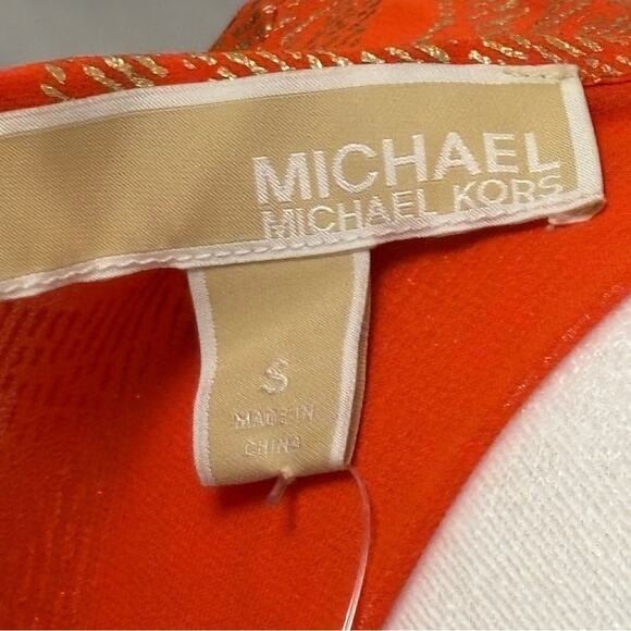 Michael Kors women’s top size small orange with gold foil paisley bell sleeves - Picture 8 of 12